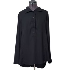 SZ12 Joseph Ribkoff Sheer Black Button-Front Back Blouse